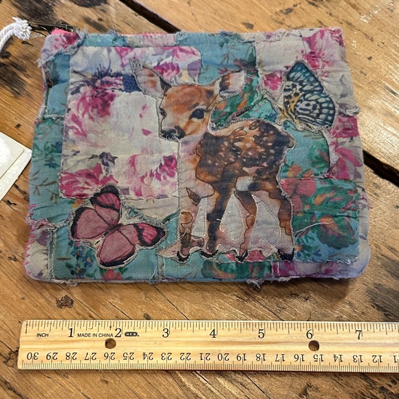 Floral Patchwork Zippered Pouch with Deer and Butterfly, Magnolia Pearl - Picture 6 of 7